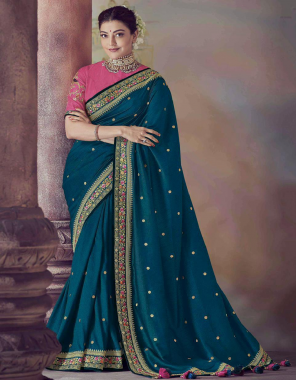 rama sky saree - royal vichitra silk | blouse -velvet  fabric embroidery work wedding  