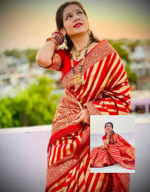 red kanchipuram silk fabric jacqaurd weaving  work casual  