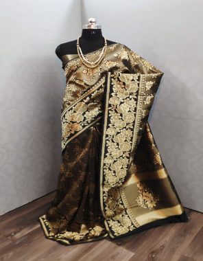 black  saree -banarasi weaving lichi silk with rich body work | blouse- plain blen cotton fabric weaving jacqaurd  work casual  