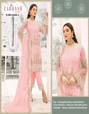 pink top - georgette heavy embroidery | bottom + inner- santoon silk with patch |dupatta - heavy nazmeen embroidery fabric embroidery work party wear  