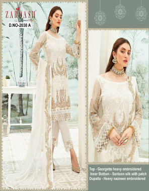 white top - georgette heavy embroidery | bottom + inner- santoon silk with patch |dupatta - heavy nazmeen embroidery fabric embroidery work festive 