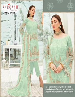 pista top - georgette heavy embroidery | bottom + inner- santoon silk with patch |dupatta - heavy nazmeen embroidery fabric embroidery work running  