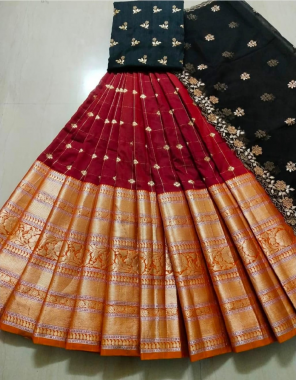 marron lehenga - kanjivaram silk 3.20m |blouse - banglori silk 1m |dupatta - organza 2.20m fabric embroidery work work wedding 