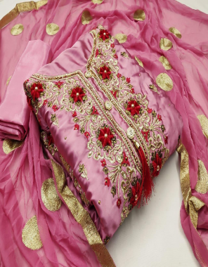 pink top - heavy satin | bottom -santoon |dupatta - nazmin  fabric embroidery fancy work  work ethnic  