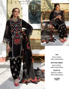 black top - pure cotton with embroidery |bottom + inner -pure cotton |dupatta - nazmeen fabric embroidery work wedding 