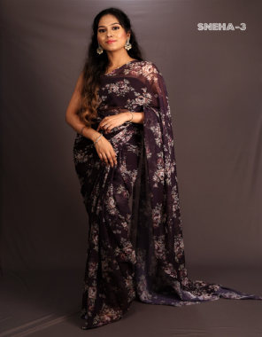 coffee saree - georgette | blouse - banglori silk fabric printed work wedding 