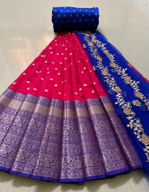 pink lehenga - kanjivaram silk 3.20m |blouse - banglori silk 1m |dupatta -organza 2.20m fabric embroidery work ethnic  
