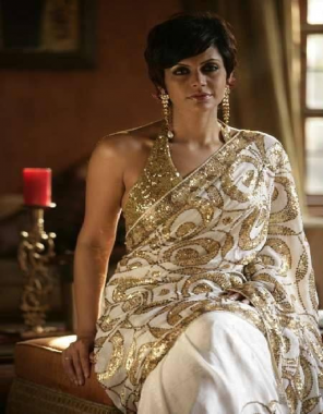 white saree -georgette |blouse -banglori silk  fabric seqeunce gotta zari work ethnic  