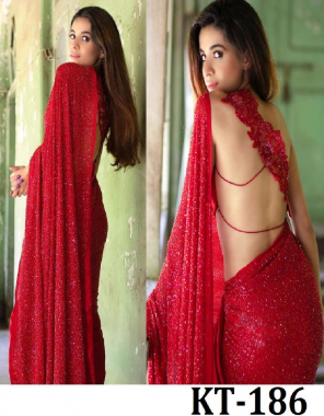 red saree -georgette | blouse - banglori silk fabric seqeunce work work wedding 
