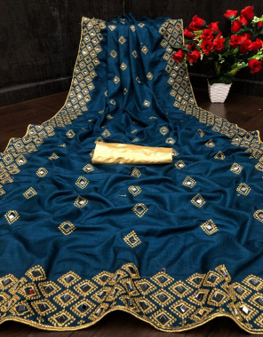 rama blue saree - vichitra silk | blouse -gotapatti  fabric embroidery zari mirror work work ethnic 