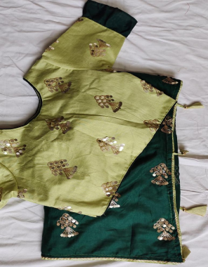 green saree -dola silk | blouse -fancy embroidery work full stitch size -42 44 fabric embroidery work ethnic 