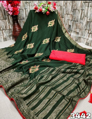 green saree -dola silk | blouse - satin banglori fabric embroidery sirosky diamond rubber print work running 