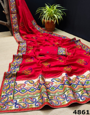 red saree -sana silk | blouse - running fabric embroidery pallu work party wear  