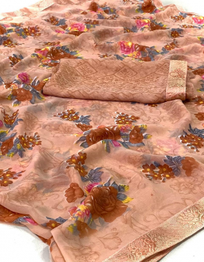 orange saree -royal georgette |blouse -banglori silk fabric printed work festive  