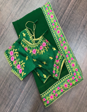 green saree - georgette | blouse - banglori silk  fabric embroidery work festive  