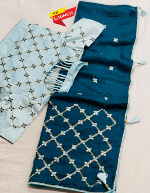sky blue saree -dolla silk | blouse - readymade upto 42 to 44  fabric fancy work wedding  