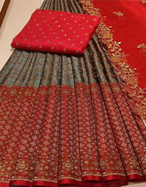 grey lehenga -kanjivaram silk 3.20m |blouse -banglori silk 1m |dupatta - organza 2.20m fabric embroidery  work party wear  