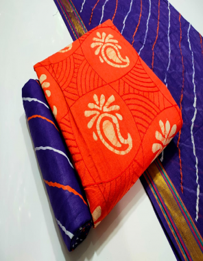 orange top - pure cotton batik print with embroidery 2.1m |bottom - pure cotton bandhej print 2.1m |dupatta -cotton bandhej print 2.1m fabric bandhej print embroidery work casual  