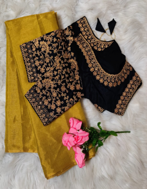yellow black saree -uppada tissue silk | blouse -heavy fantam silk full stitch size 38 to 42  fabric embroidery work party wear  