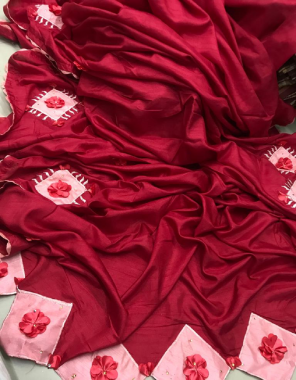 red saree - pure dola two tone silk |blouse -plain silk fabric fancy work running 