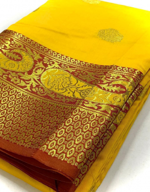 yellow kanjivaram soft silk fabric weaving jacqaurd  work ethnic 
