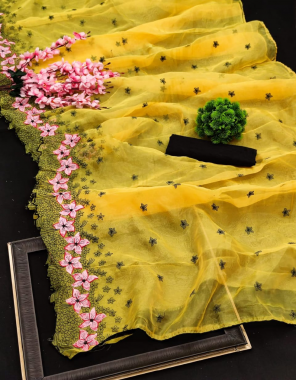 yellow  saree -organza |blouse -banglori fabric embroidery cutwork work party wear  