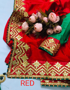 red saree -pure chinon chiffon |blouse -banglori fabric gotta patti work ethnic  