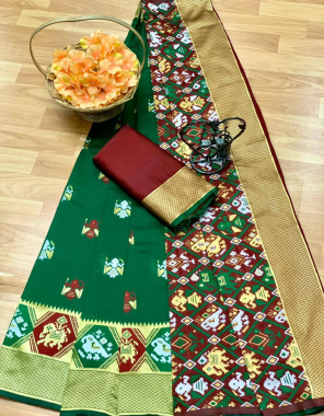 green patola weaving  fabric weaving jacqaurd work festive  