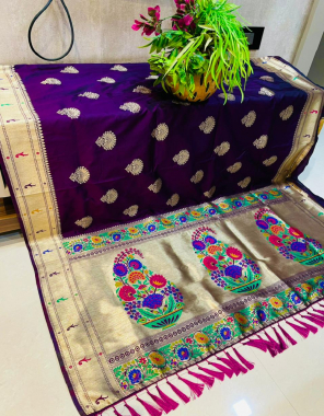 purple soft lichi silk fabric weaving jacqaurd work ethnic  