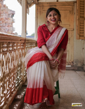 white red saree - mal mal chanderi with digital print |blouse - banglori satin  fabric digital printed work festive  