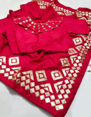 red saree -pure soft dola silk |blouse- designer 38 upto 42 readymade fabric gotta patti work festive  
