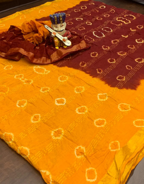 yellow marron pure bandhni cotton fabric weaving bandhani work wedding 