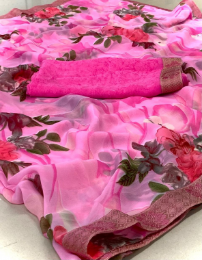 pink georgette fabric printed work wedding 