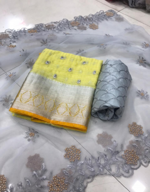 yellow lehenga - organza 3m |blouse -banglori satin 0.90m |vorni -net 2.30m fabric embroidery seqeunce work party wear 