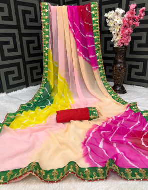 pink saree -pure georgette |blouse -banglori fabric leheriya gotta patti work wedding 
