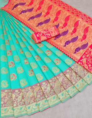 sky banarasi lichi silk fabric weaving jacqaurd  work casual  