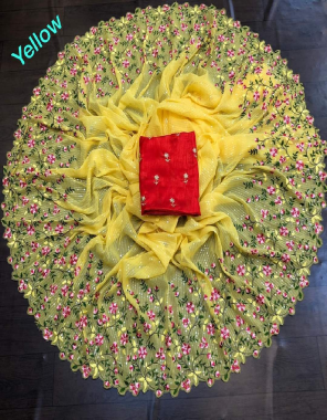 yellow saree -georgette | blouse - silky satin fabric seqeunce shining work work casual  