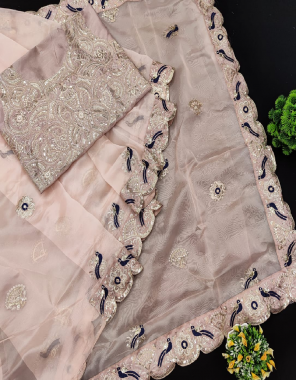 peach  saree -sotf organza silk | blouse -satin banglori fabric embroidery coding seqeunce  work festive  