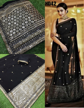 black saree -georgette | blouse -banglori silk fabric embroidery sequence work ethnic  