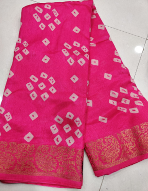 pink soft cotton silk slub fabric bandhani print work ethnic  