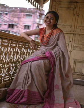 light grey pink saree -premium chanderi cotton with digital print |blouse -banglori satin plian fabric printed work ethnic  