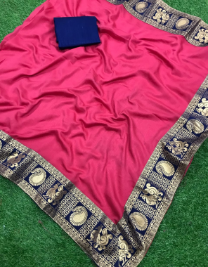pink saree -vichitra silk |blouse -banglori silk fabric weaving border work wedding 