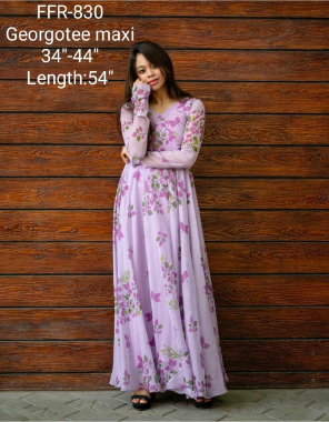 light purple georgette |length 52 flair 4m fabric printed work casual  