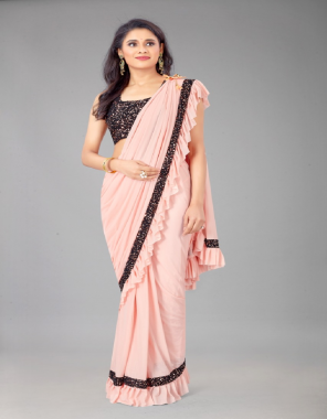 peach saree -imported laycra |blouse -seqeunce fabric seqeunce work running  
