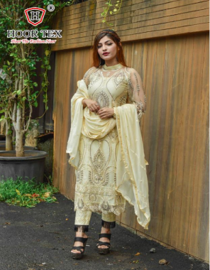 off white top -heavy net |bottom +inner -santoon |dupatta -nazmin | size -58(9xl) |length -50 |type -semi stitched fabric embroidery work party wear  