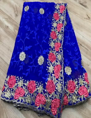 blue georgette  fabric embroidery work wedding  