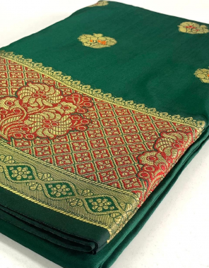 green soft maithili silk fabric weaving jacqaurd work wedding  