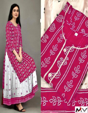 dark pink kurti - heavy rayon print |skirt -heavy rayon print  fabric printed work wedding 