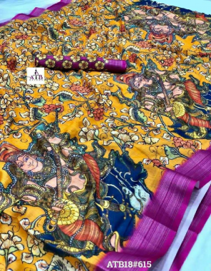 yellow linen with kalamakari print silver border | blouse -running fabric kalamkari print work festive 