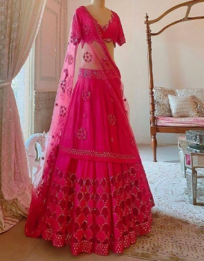 dark pink lehenga -soft net with inner flair - 4m |blouse -heavy banglori with full mirror work fabric mirror work ethnic  